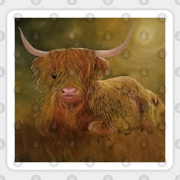 Alfalfa, Highland Cow Portrait, Highland Cow Prints, Mugs, Pillows, Cow Pillow, Cow Tote, Highland Cow Bag, Cute Cow Tote Sticker by roxanegabriel